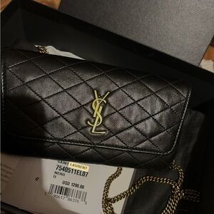 Saint Laurent Black Quilted Leather Chain Wallet - Black